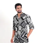 Open Long Black & White Pattern Shirt