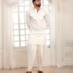 White Peshawari with Pleated Salwar