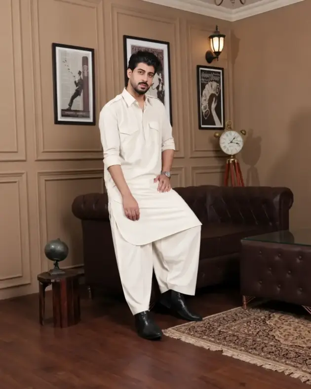 Farshi Salwar Kurta - Top and Bottom - Off-White