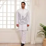 White Kurta Trouser with White Minar Jacket