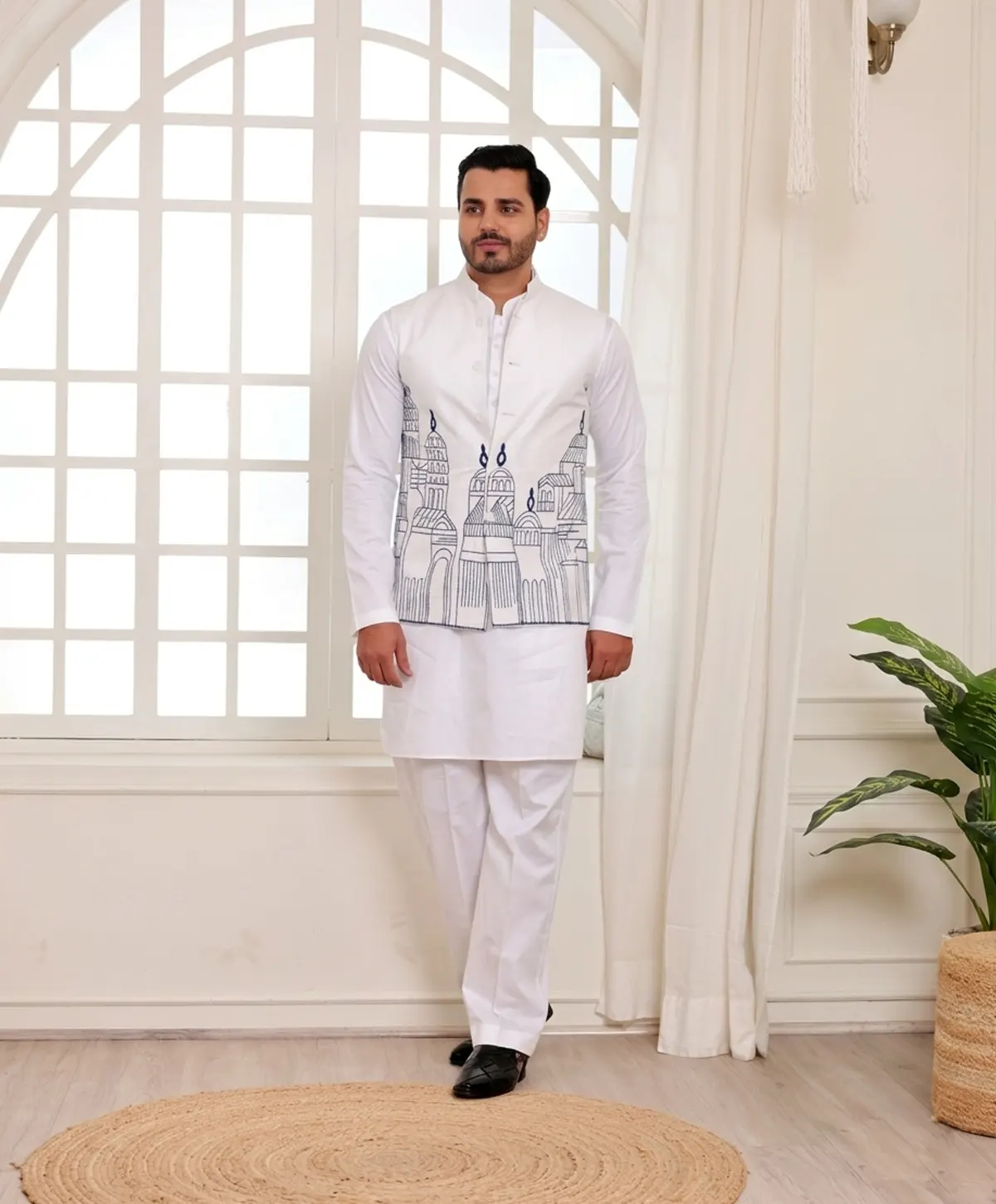 White Kurta Trouser with White Minar Jacket