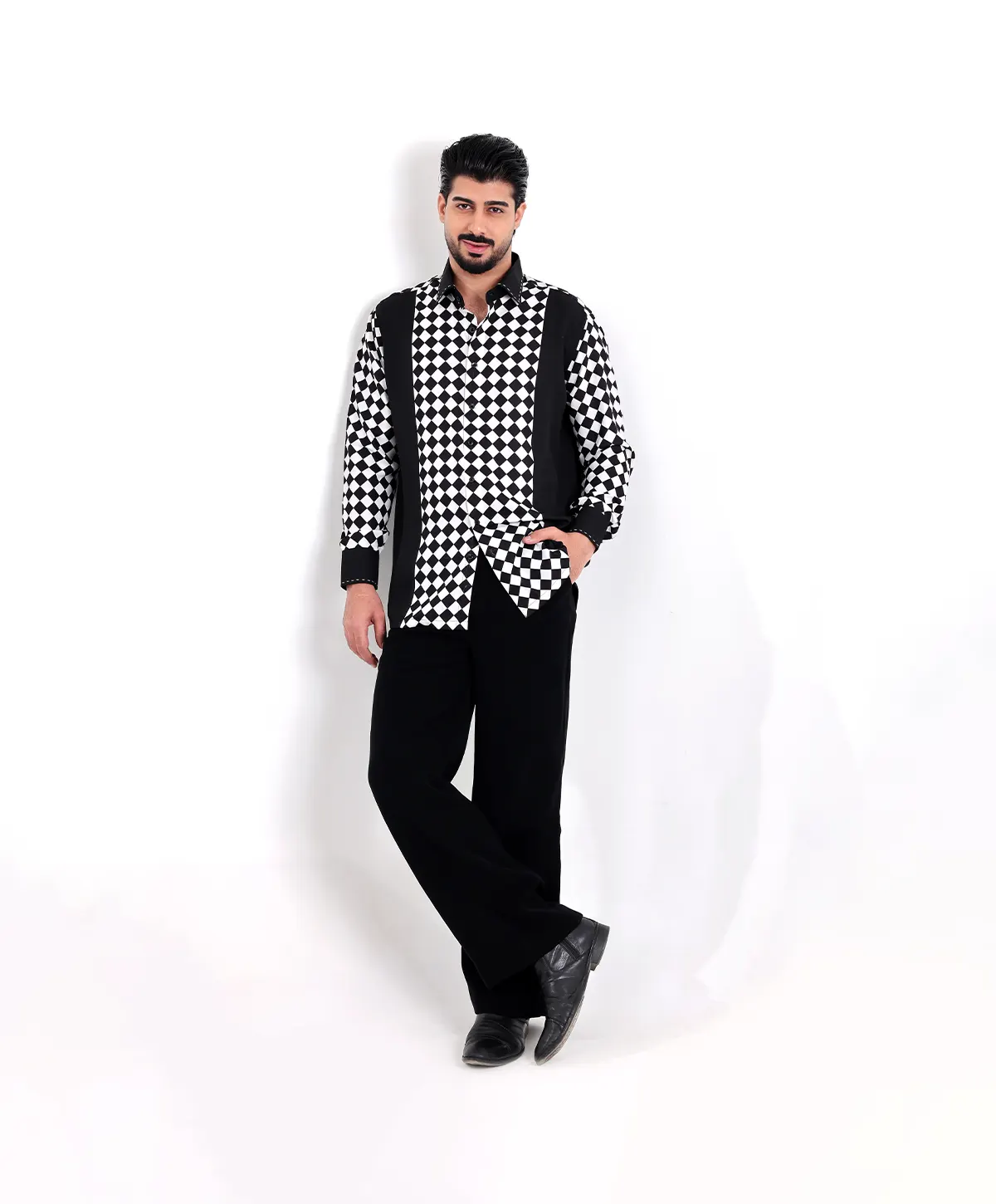 Black & White Geometrical Print Shirt - Image 2