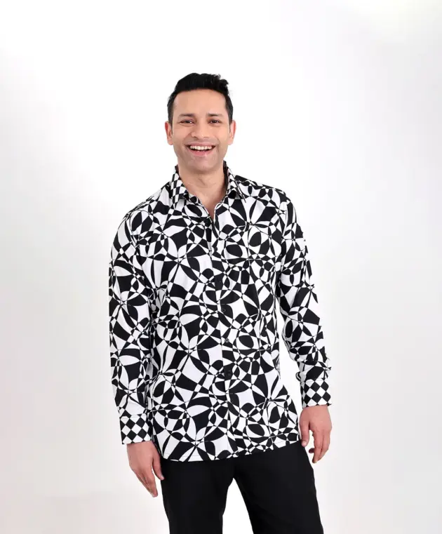 Abstract Floral Black &  White Shirt