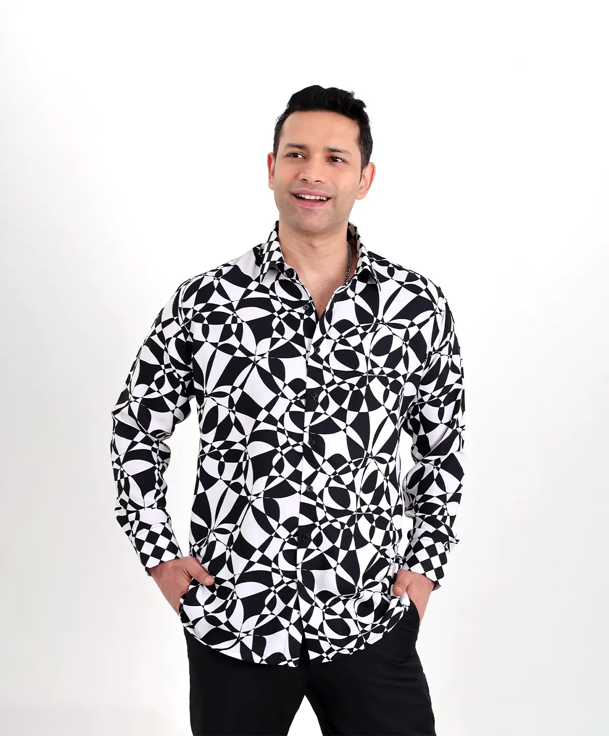 Abstract Floral Black & White Shirt - Image 2
