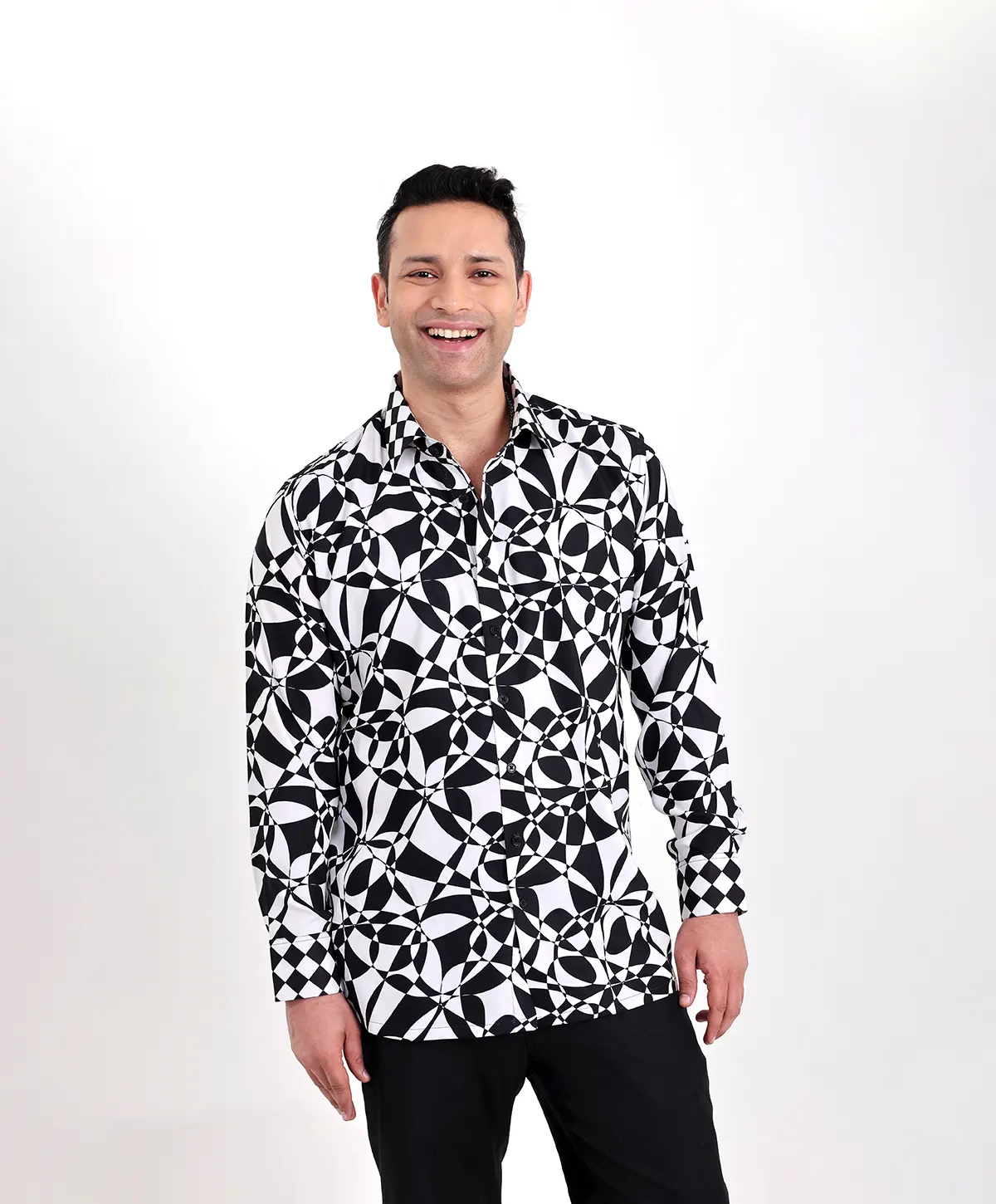 Abstract Floral Black & White Shirt