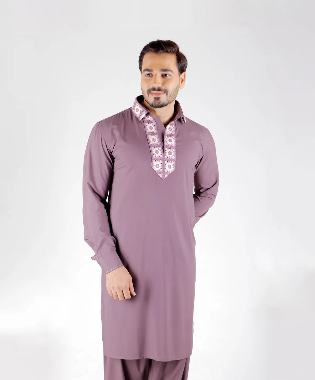 Mauve Mosaic Pathani Kurta - Image 4