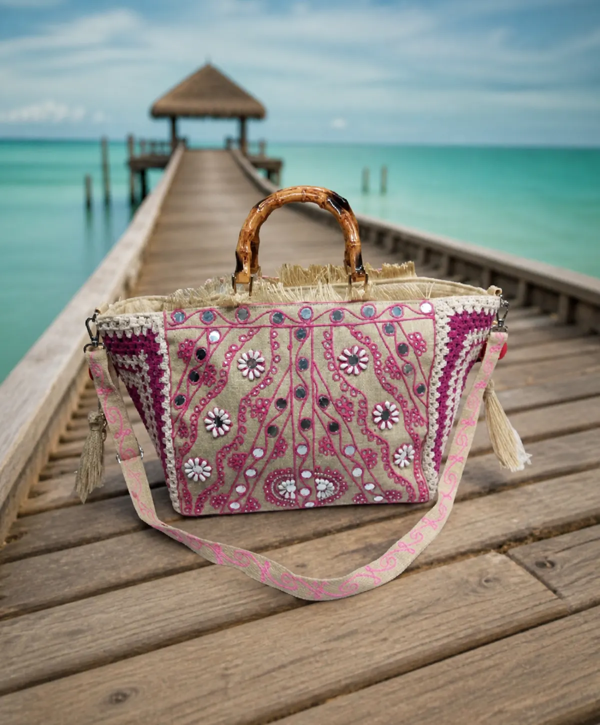 Mehfil Banjara Bag (Natural with Pink)
