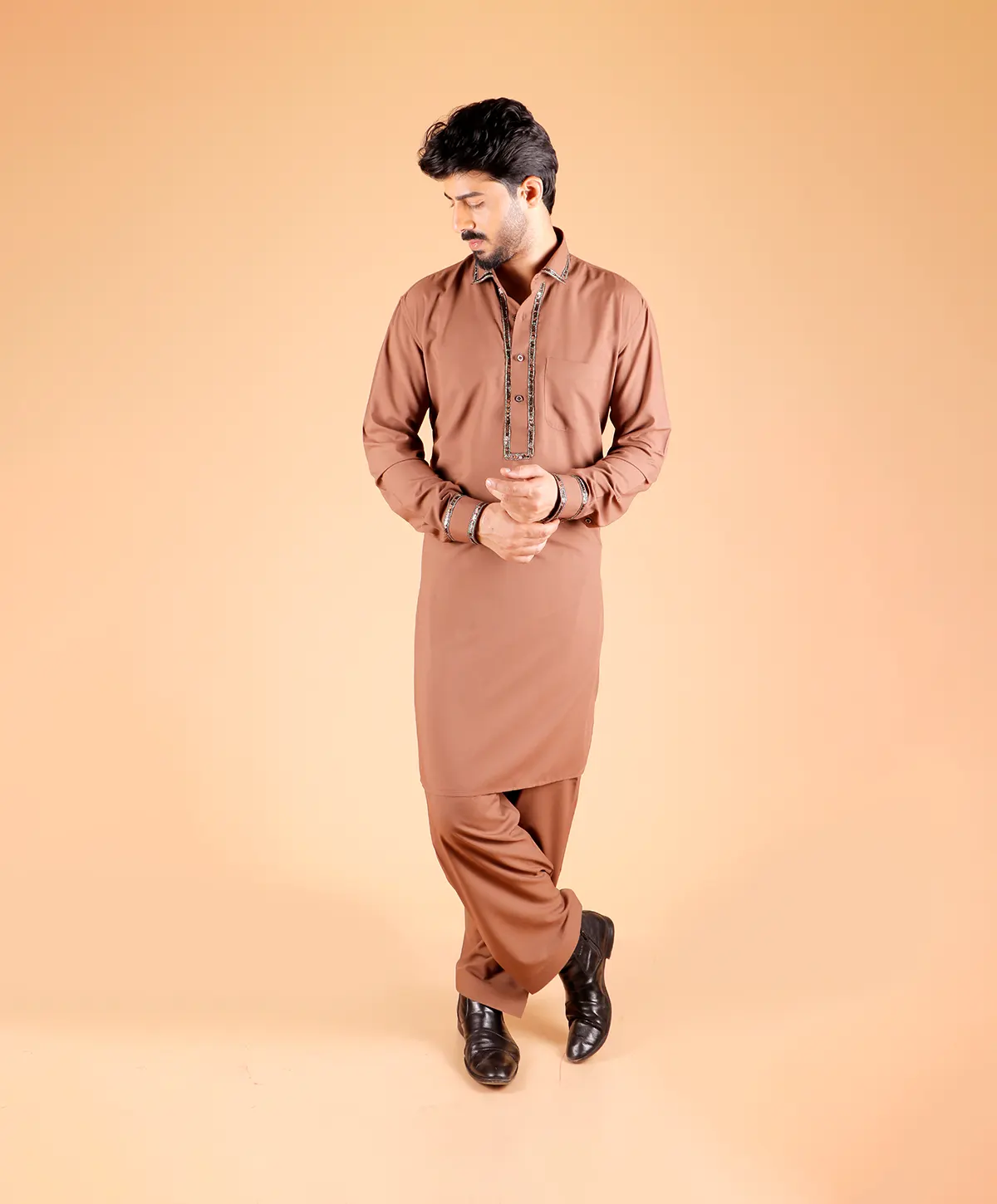 Mocha Grace Pathani Kurta Set - Image 3