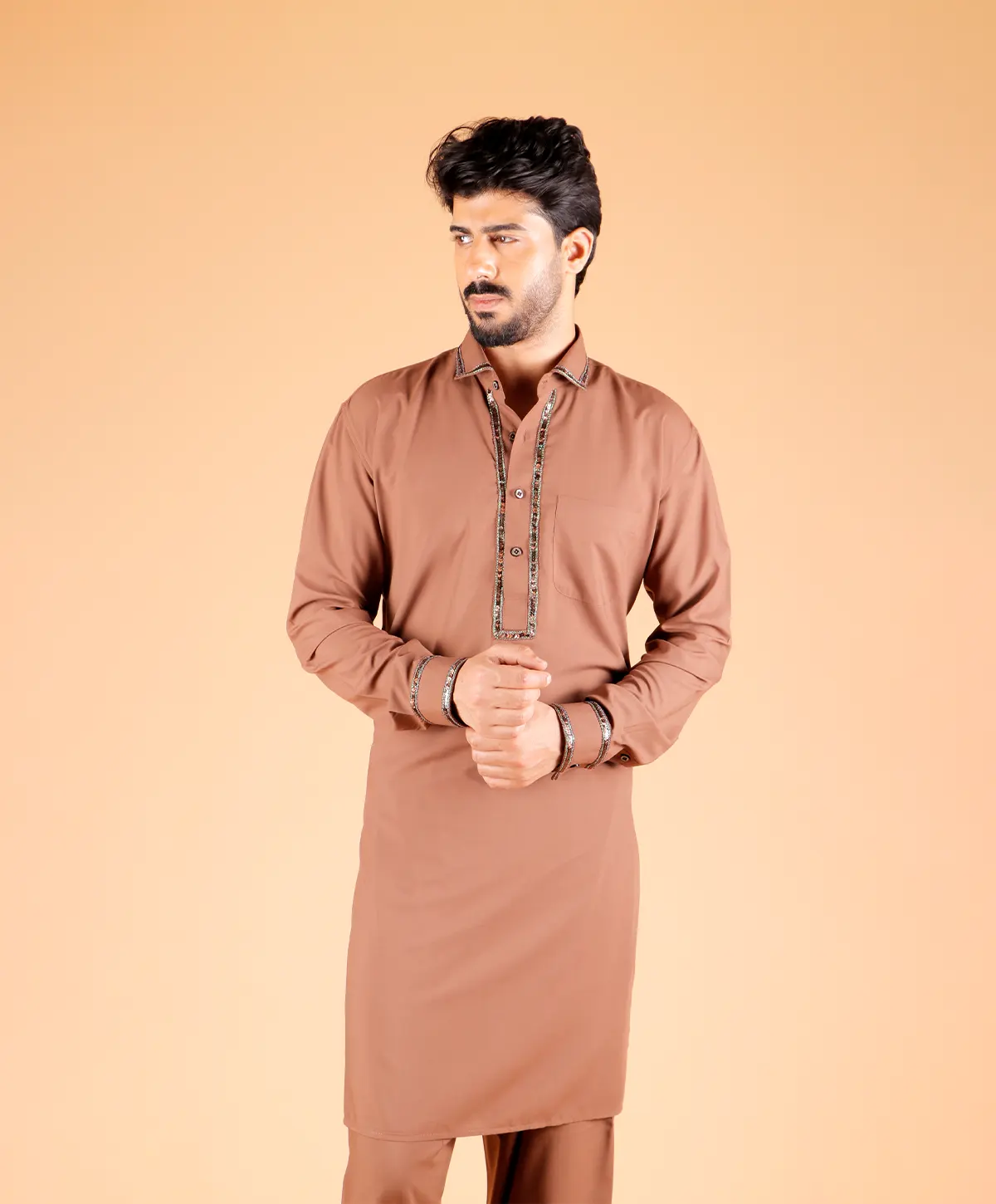 Mocha Grace Pathani Kurta Set - Image 4