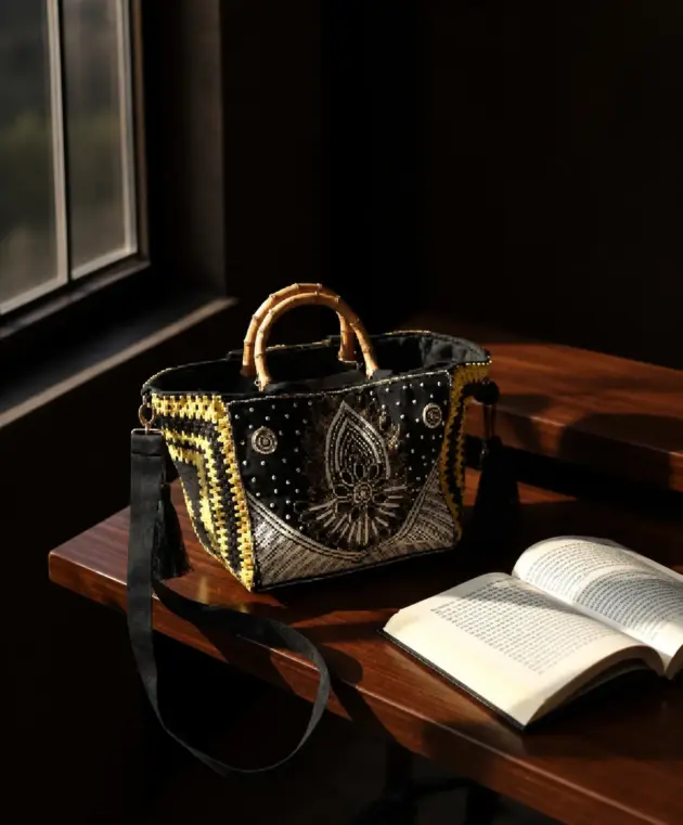 Party Hopper Bag (Black With Golden Yellow)