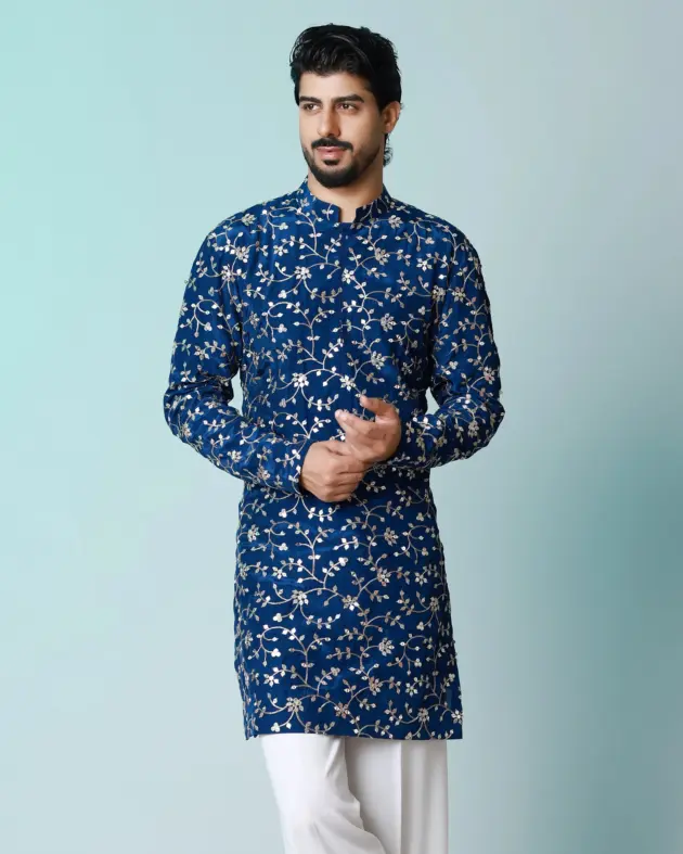 The Royal Vine Kurta - Navy Blue - Top and Bottom