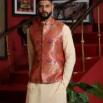Mehfil-E-Gul Collection - Blush Pink Waistcoat With Bone Colour Kurta