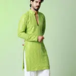 Nayanoir Green Radiance Kurta - Apple Green - Top and Bottom