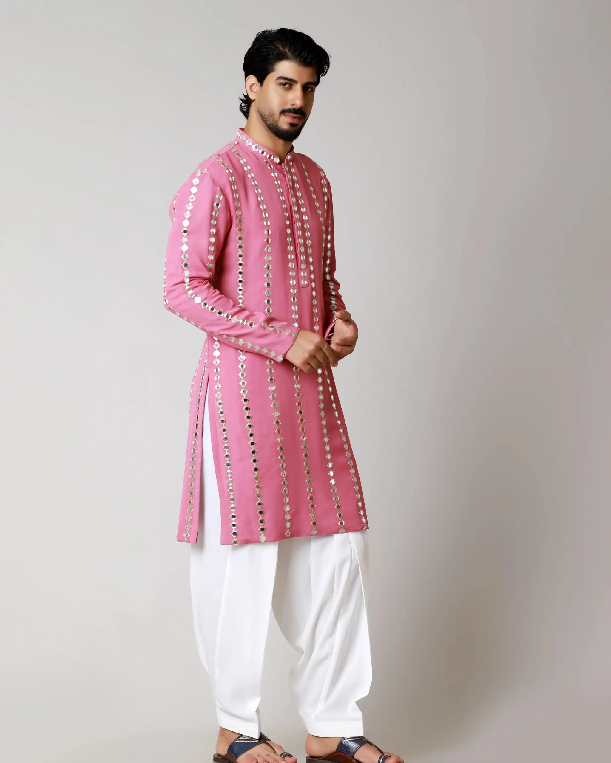 The Shimmer Stripe Kurta - Old Rose colour - Top and Bottom - Image 5