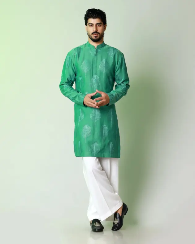 Emerald leaf green Kurta -  leaf green -  Top and Bottom