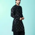 The Obsidian Mirror Kurta - Black -  Top and Bottom