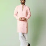 Floral emboridery with cutdana work kurta – Peach - Top and Bottom