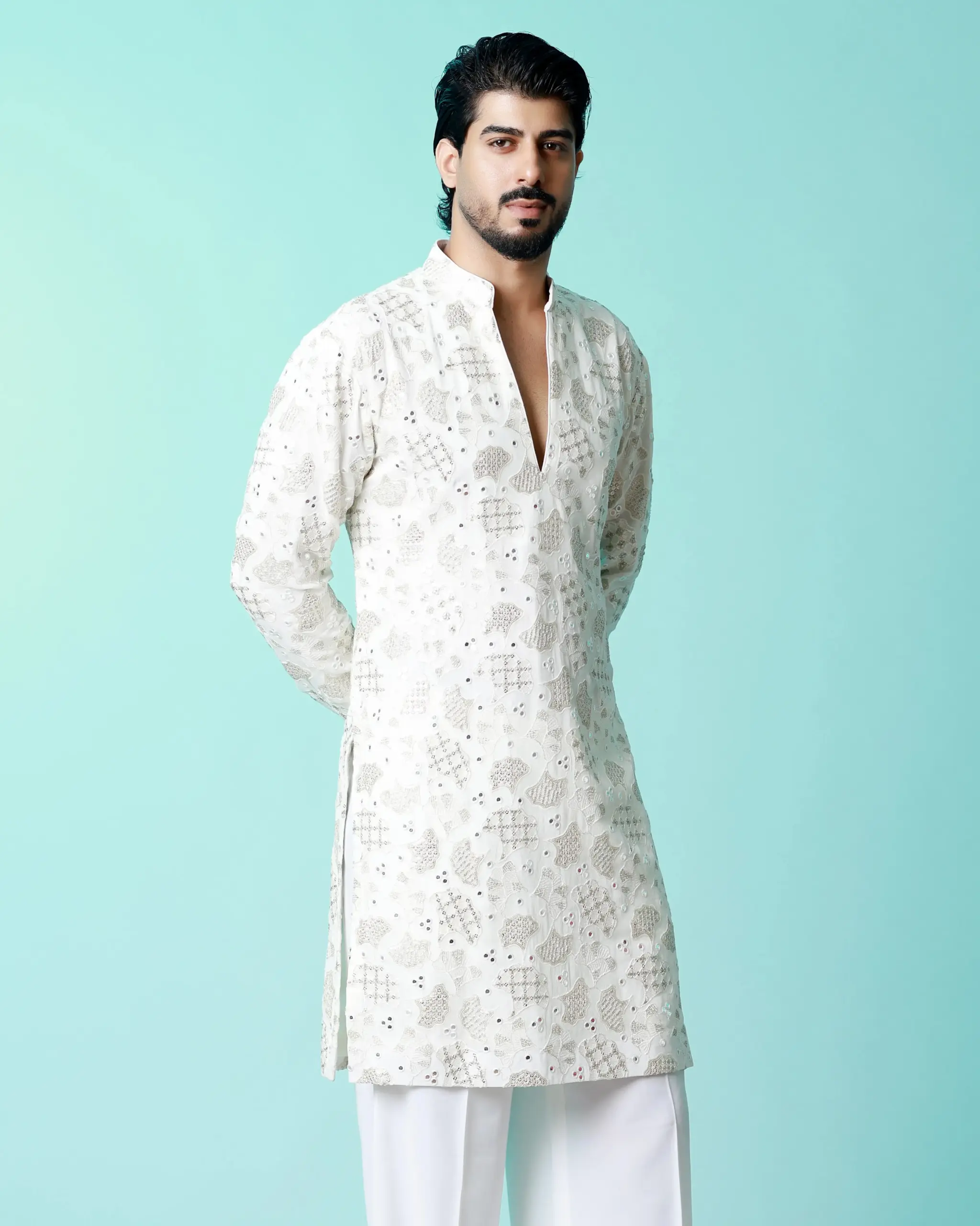 The moonstone mirror kurta - Off -White - Top and Bottom - Image 2