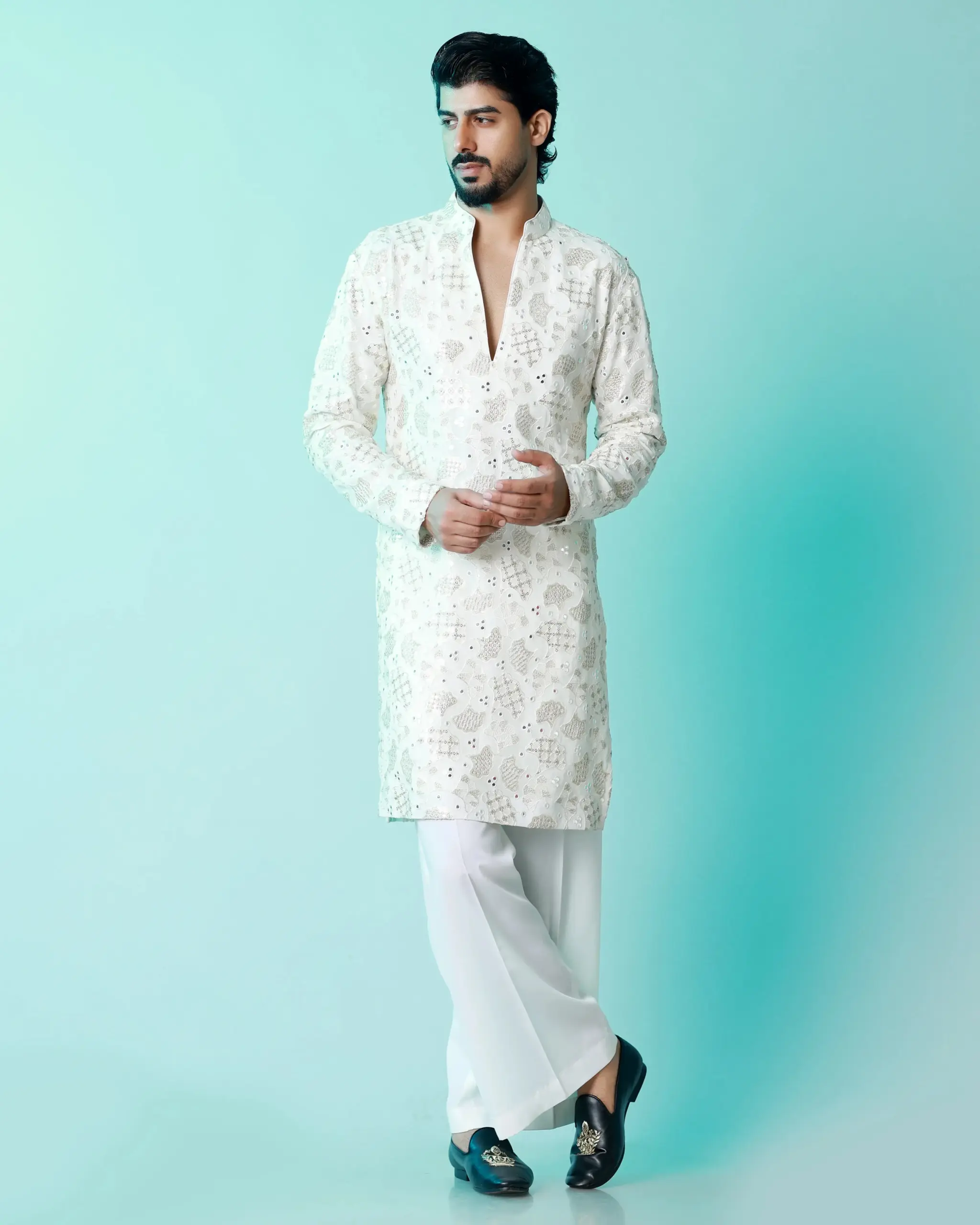 The moonstone mirror kurta - Off -White - Top and Bottom - Image 3