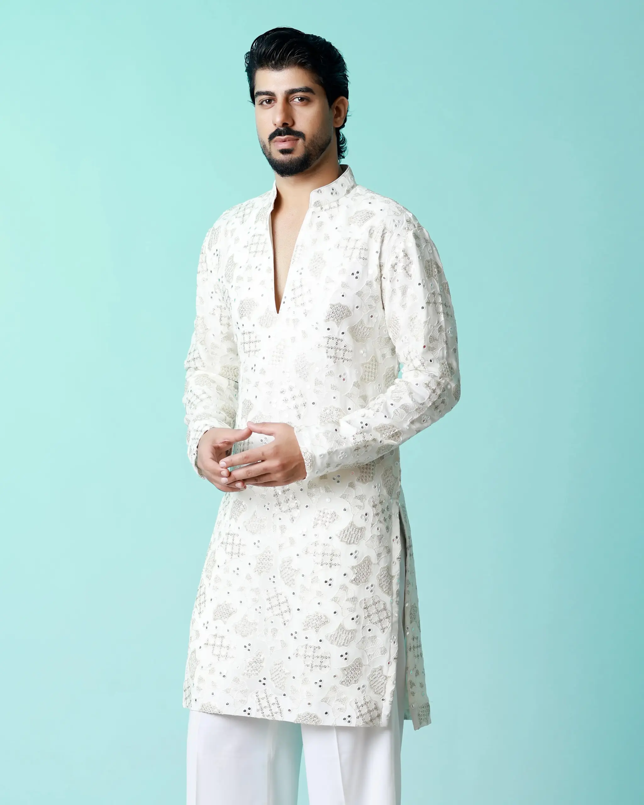 The moonstone mirror kurta - Off -White - Top and Bottom - Image 4