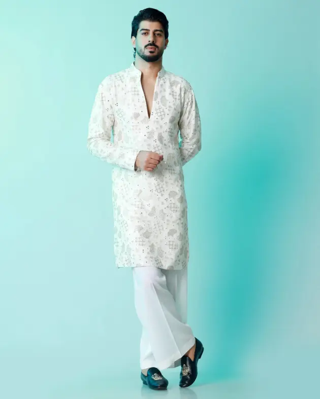 The moonstone mirror kurta - Off -White - Top and Bottom