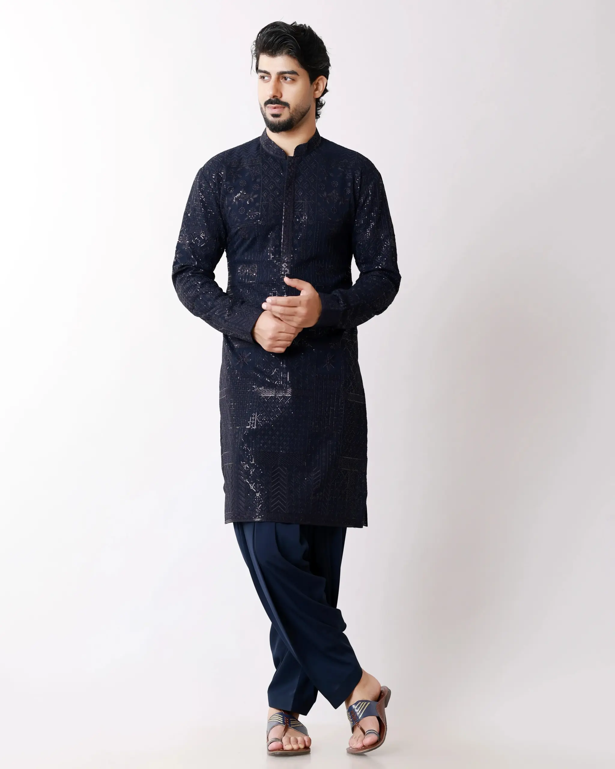 Noor-e-Navy kurta Set - Navy Blue - Image 4