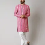 The Shimmer Stripe Kurta - Old Rose colour - Top and Bottom