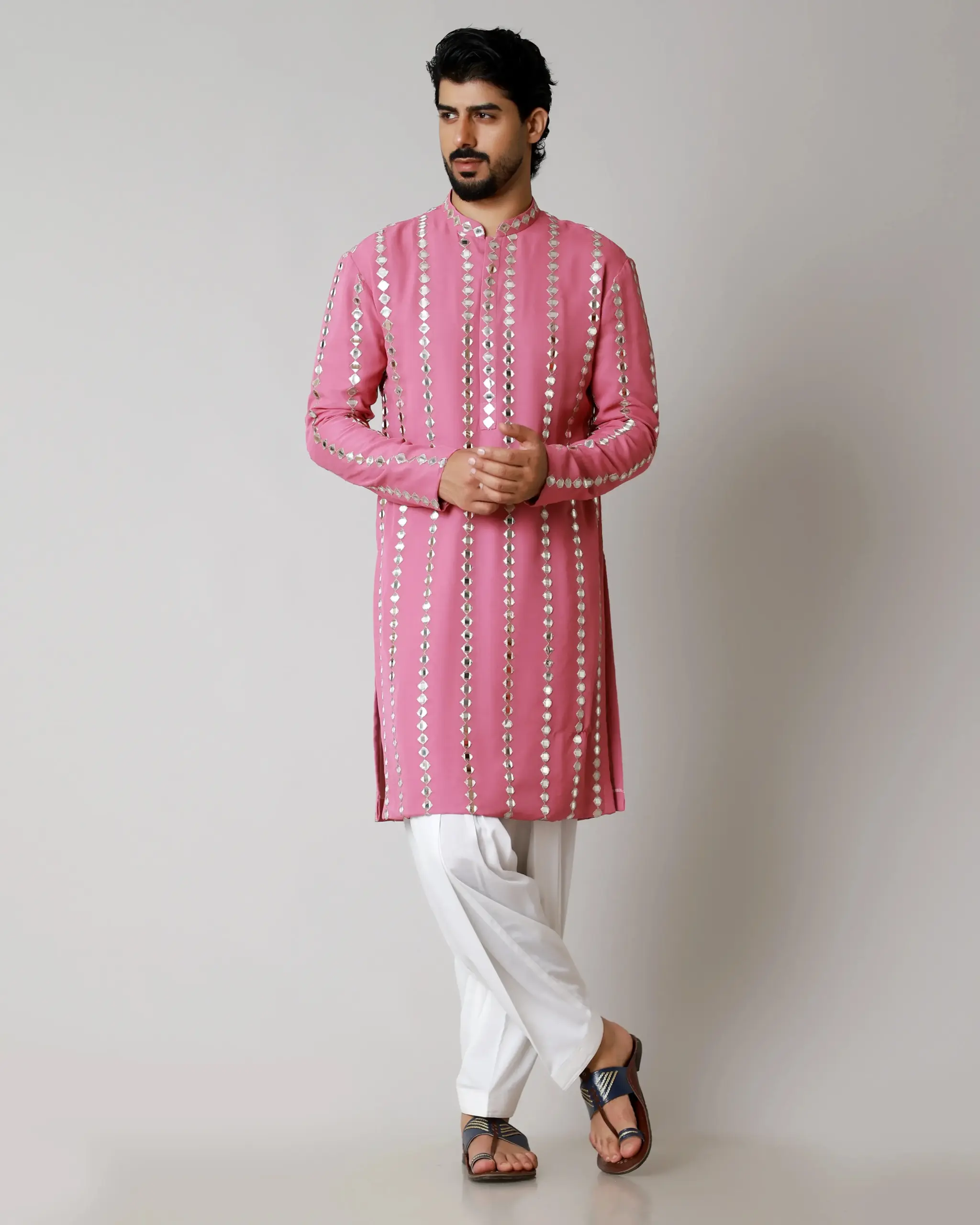 The Shimmer Stripe Kurta - Old Rose colour - Top and Bottom