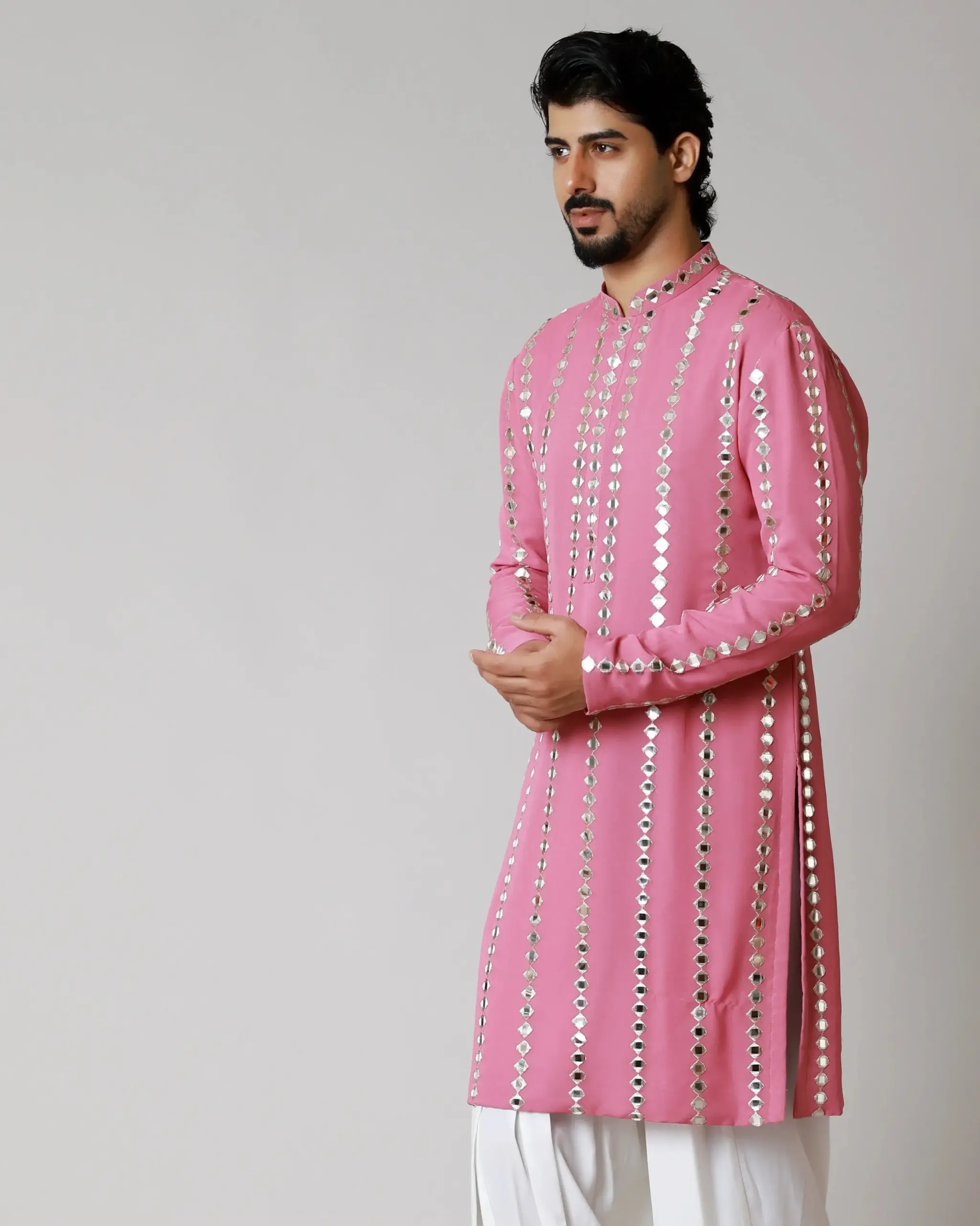 The Shimmer Stripe Kurta - Old Rose colour - Top and Bottom - Image 2