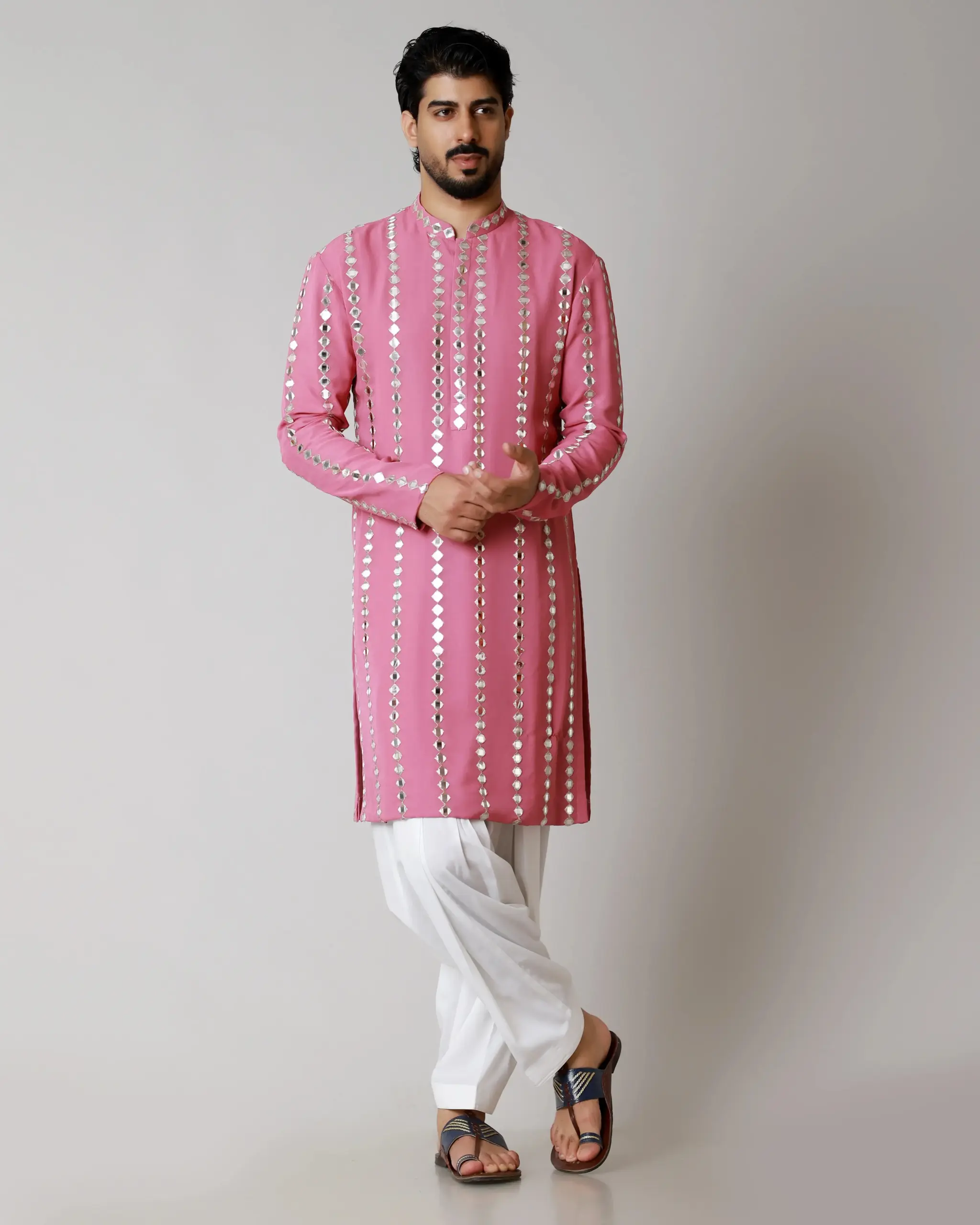 The Shimmer Stripe Kurta - Old Rose colour - Top and Bottom - Image 3