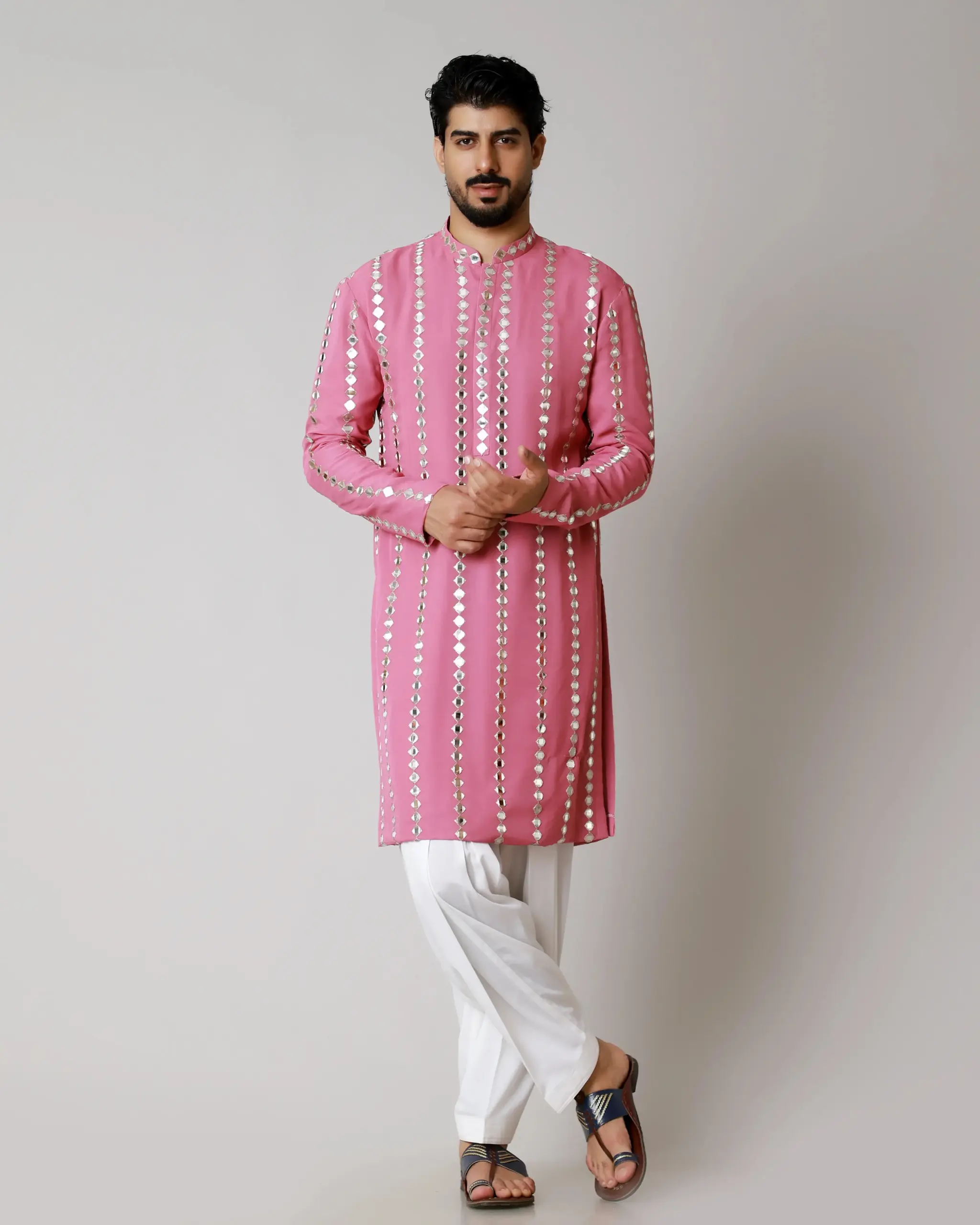 The Shimmer Stripe Kurta - Old Rose colour - Top and Bottom - Image 4