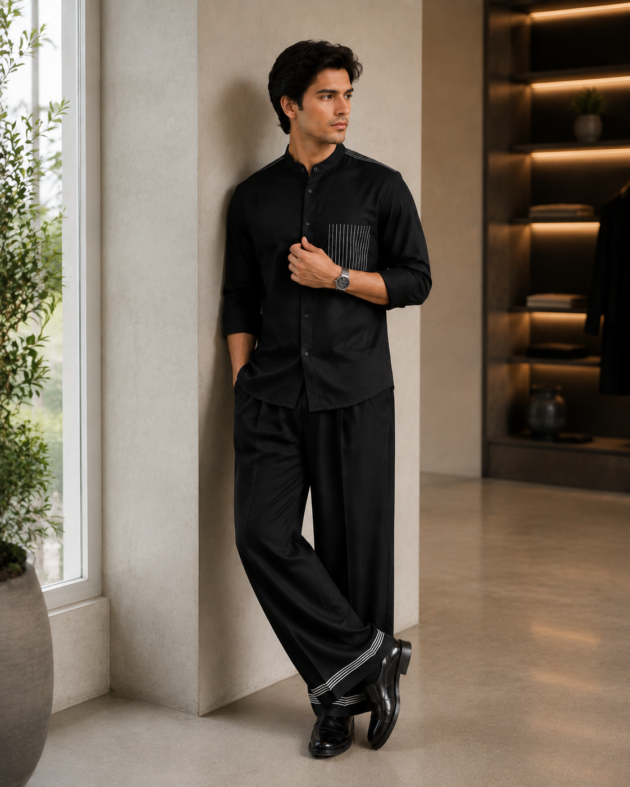 Urban Ivory Co-Ord Set For Men (Black)