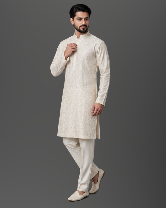 Nayanoir Silver  Matrix Kurta Set - Top and Bottom