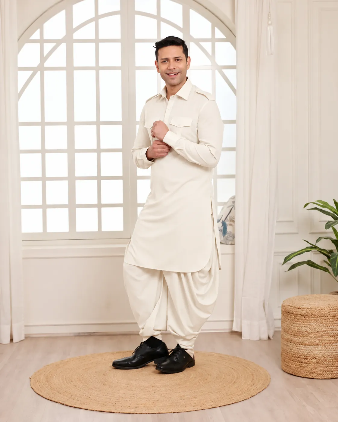 Rajwada Salwar Kurta - Top and Bottom - Off White - Image 3