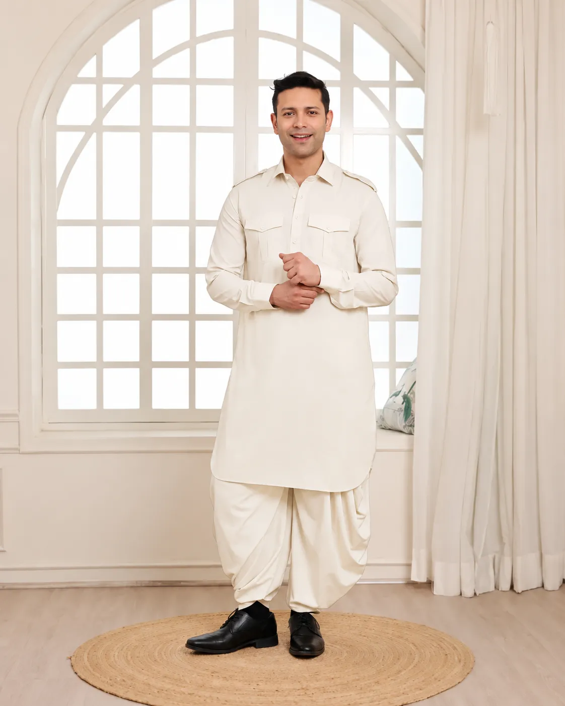 Rajwada Salwar Kurta - Top and Bottom - Off White
