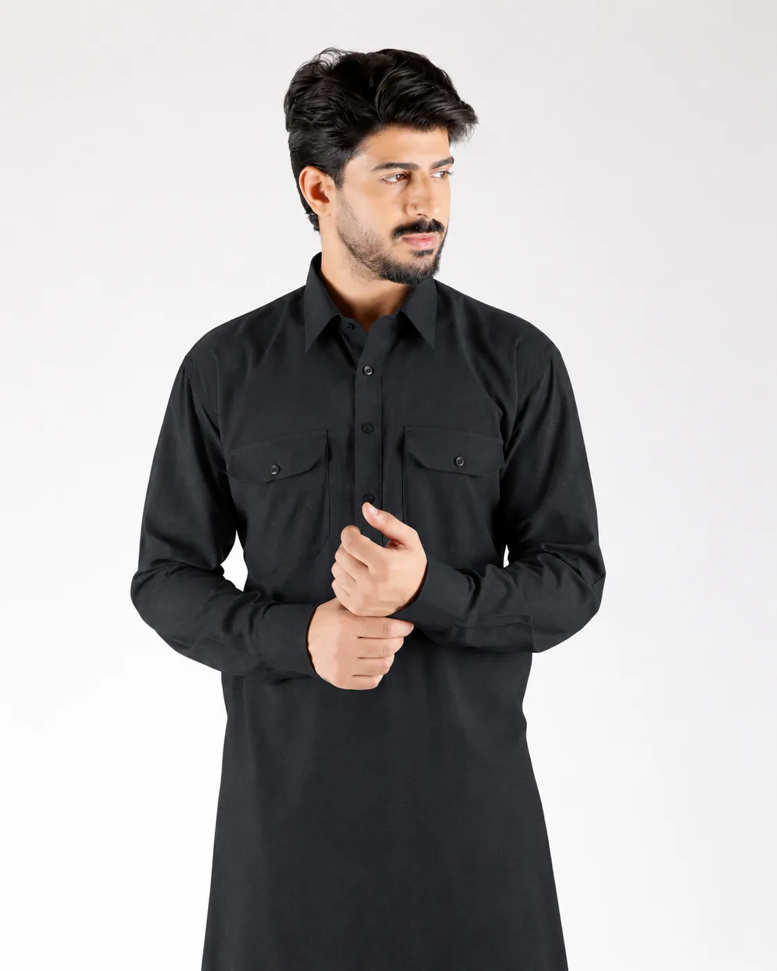 Royale Kurta Set - Top and Bottom - Black - Image 2