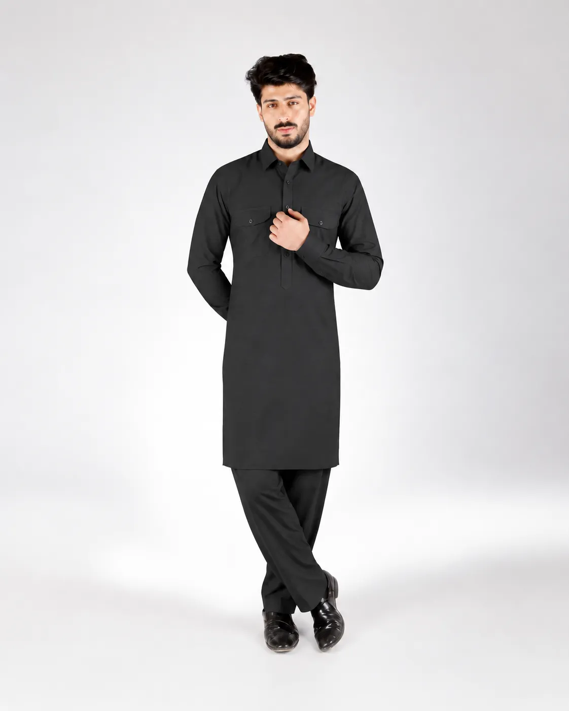Royale Kurta Set - Top and Bottom - Black - Image 3