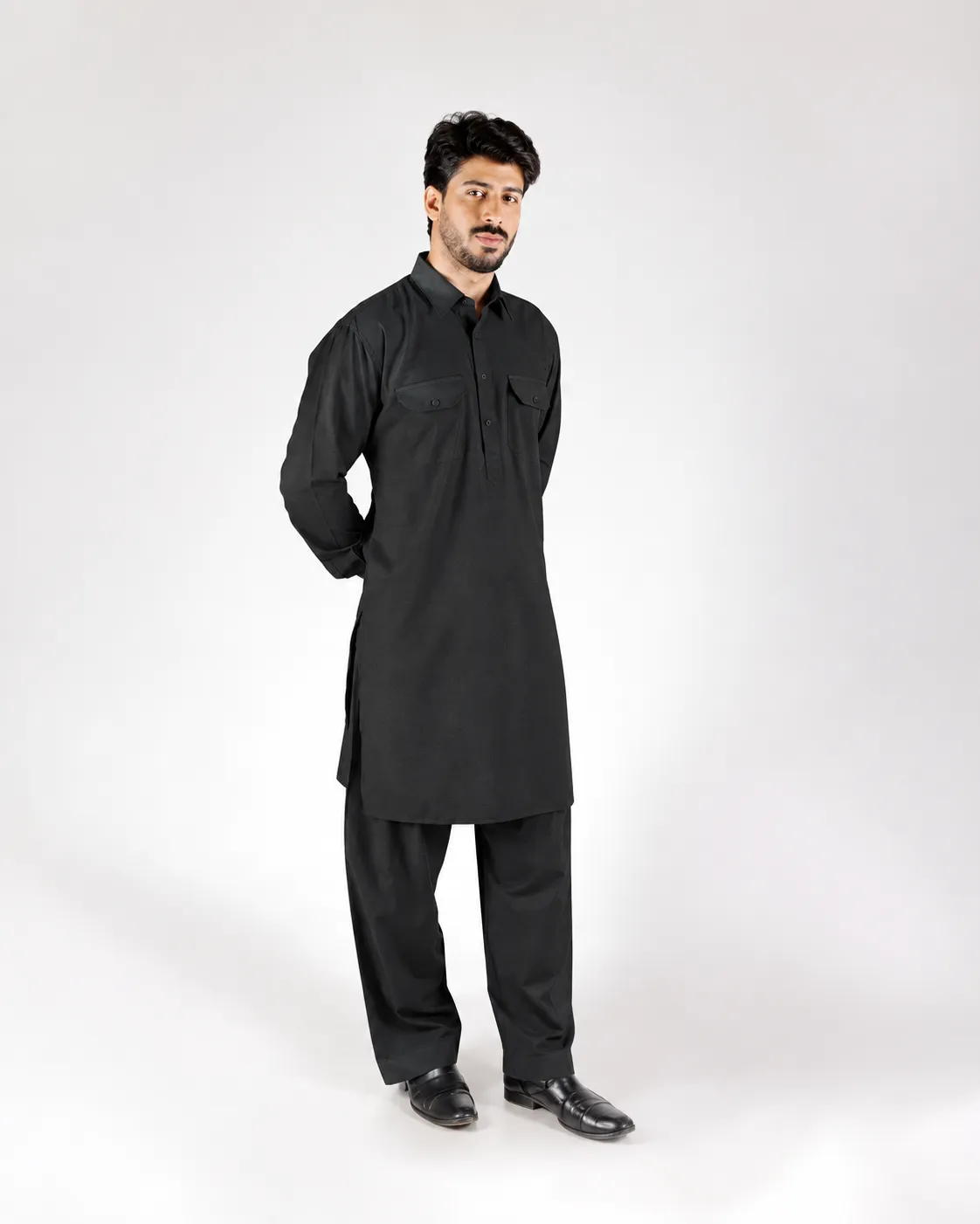 Royale Kurta Set - Top and Bottom - Black