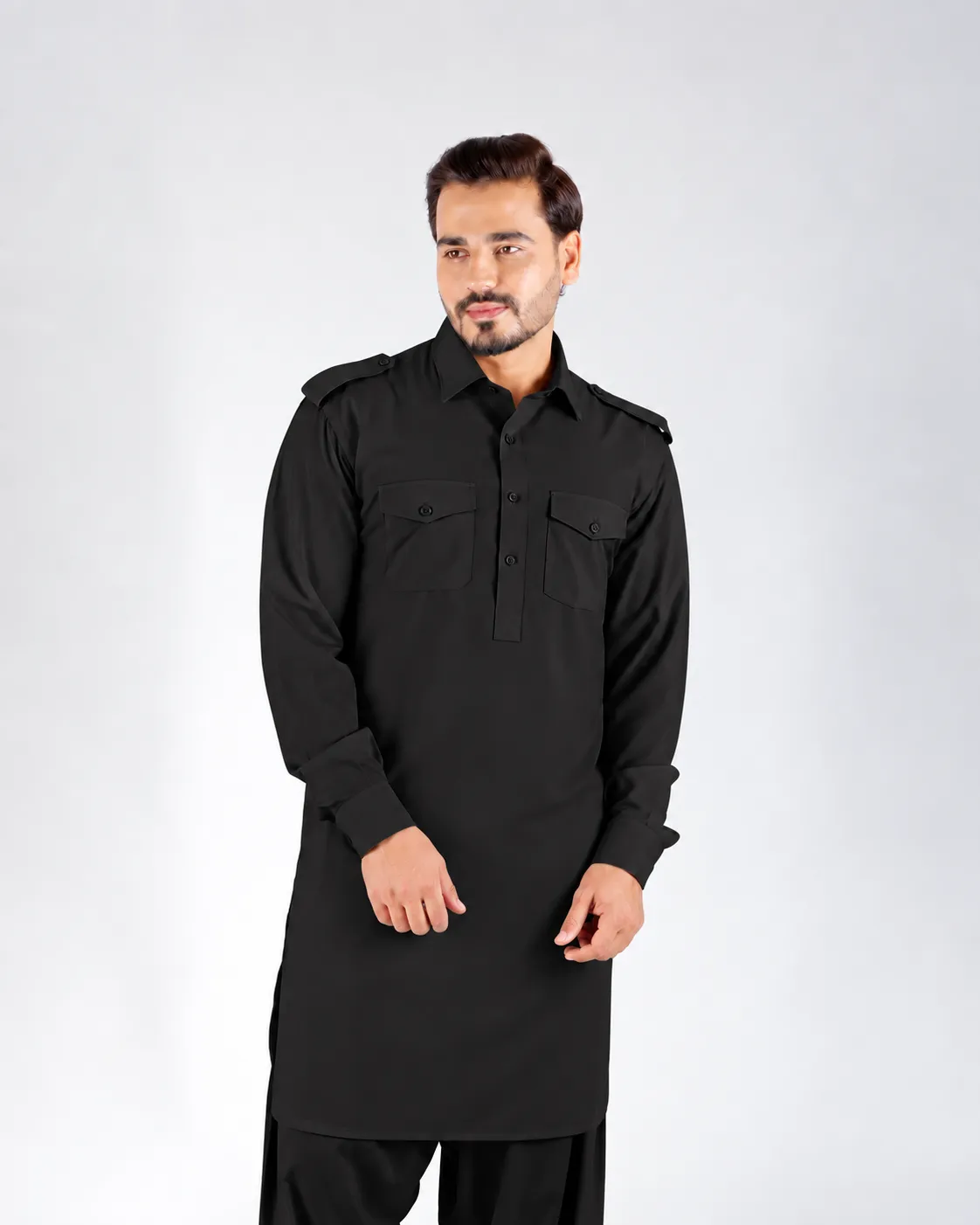 Classic Kurta Set - Top and Bottom - Black - Image 3