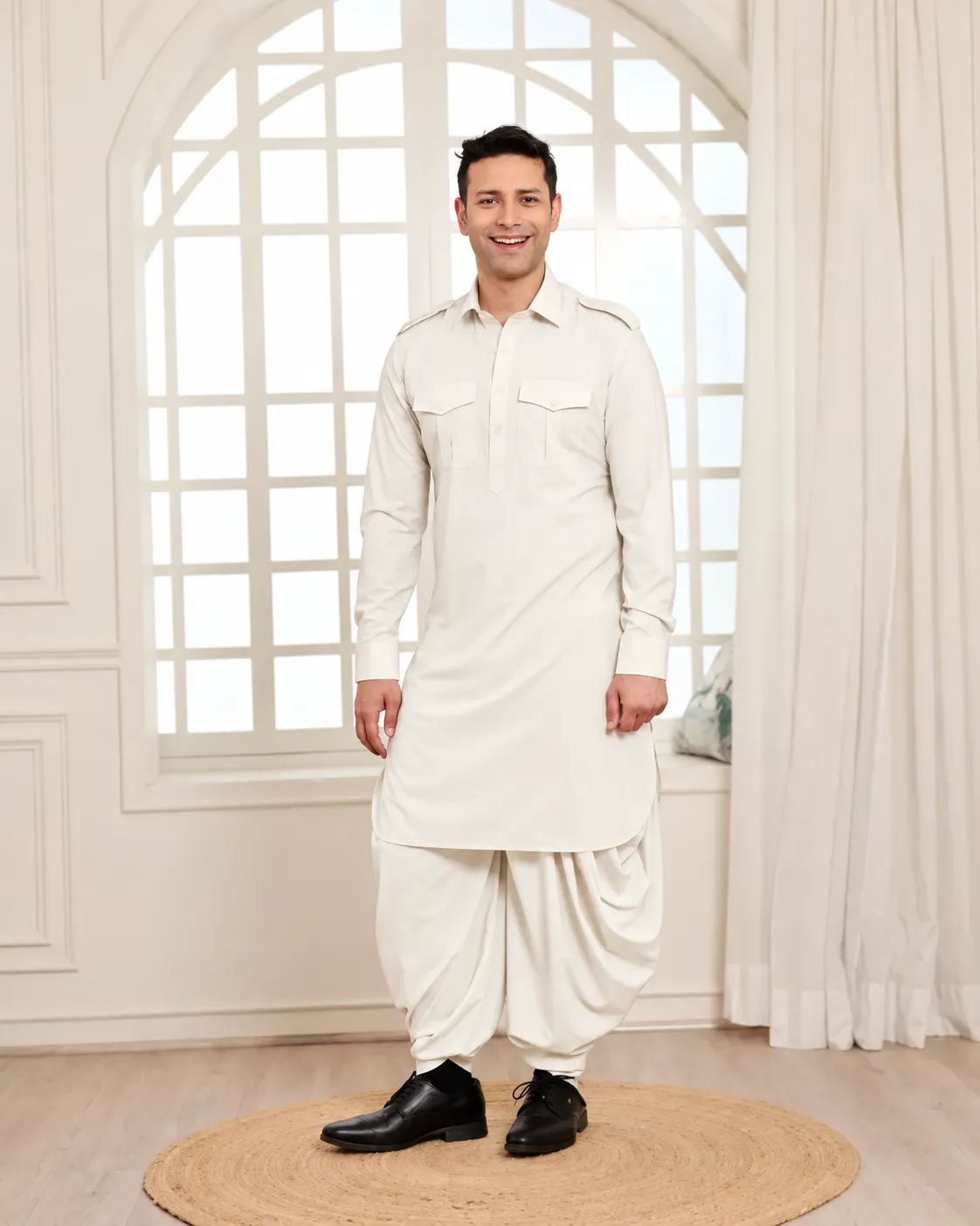 Rajwada Salwar Kurta - Top and Bottom - Off White - Image 2