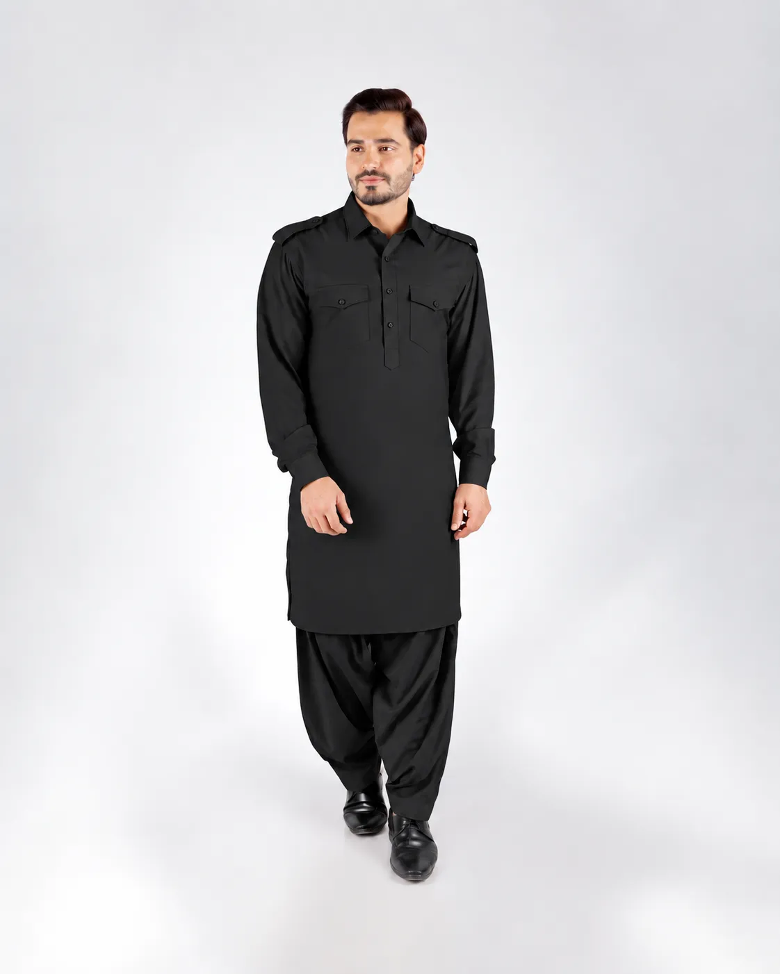 Classic Kurta Set - Top and Bottom - Black - Image 2