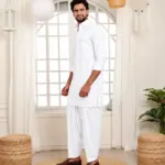Peshawari with Pleated Salwar - Top and Bottom - Pearl White