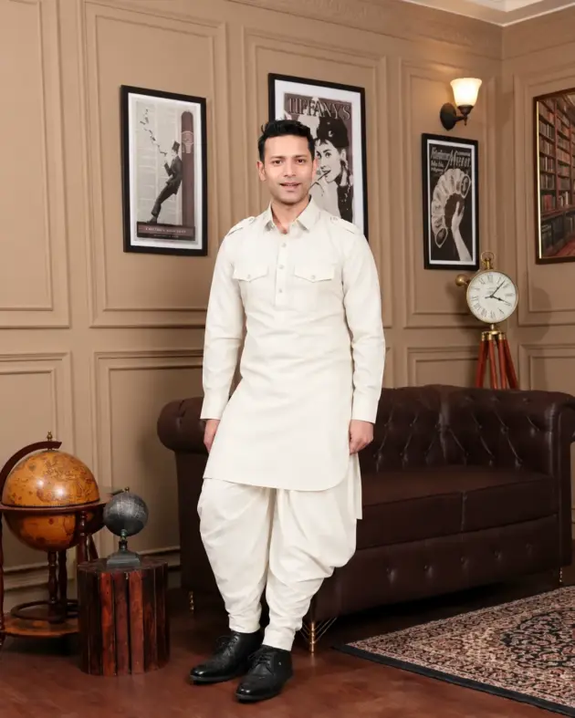Royal Dhoti Salwar Kurta - Top and Bottom - Off-White