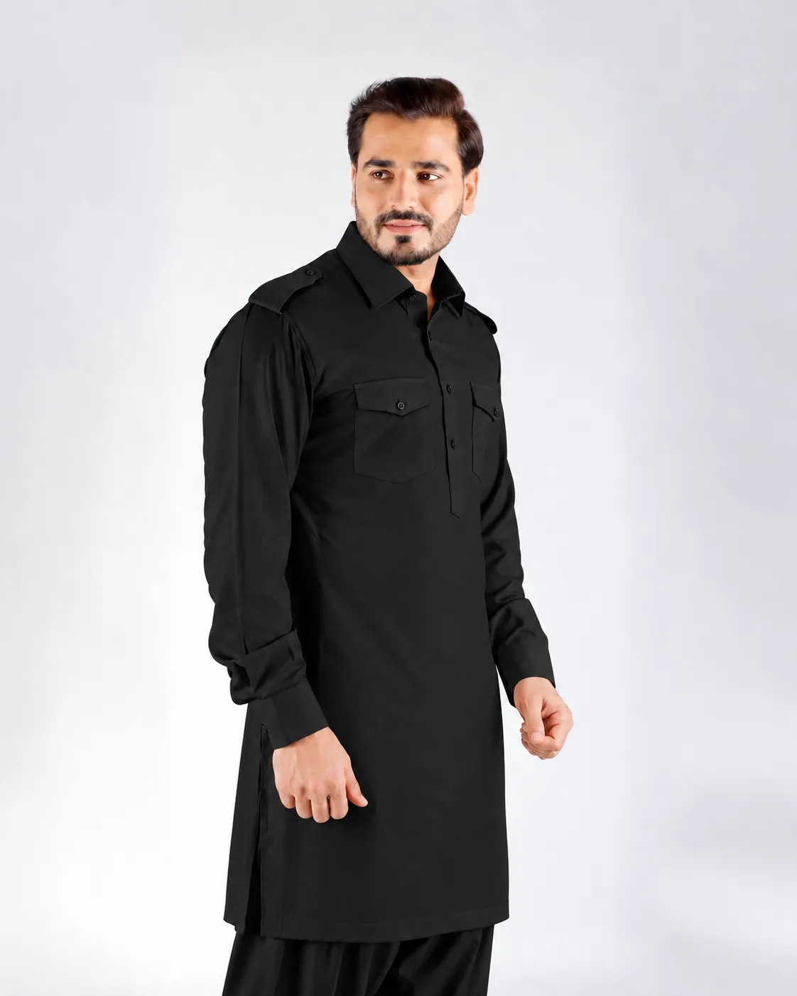 Classic Kurta Set - Top and Bottom - Black
