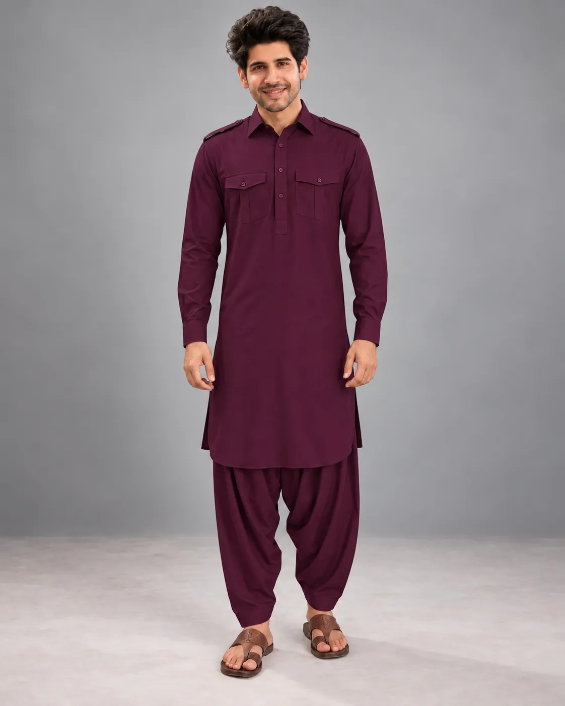 Pathani Kurta Salwar Set - Wine