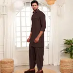 Peshawari with Pleated Salwar - Top and Bottom - Chocolate
