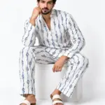 Blue Petal Stripe Co-ord Set – Off White