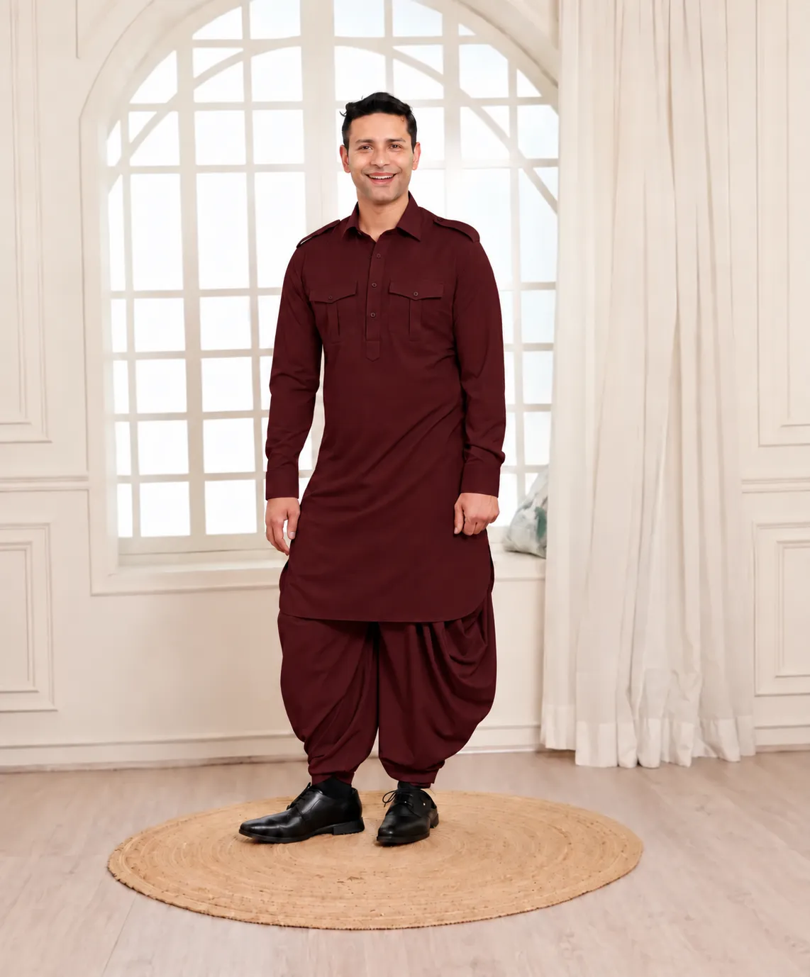 Rajwada Salwar Kurta - Top and Bottom - Mahroon - Image 2