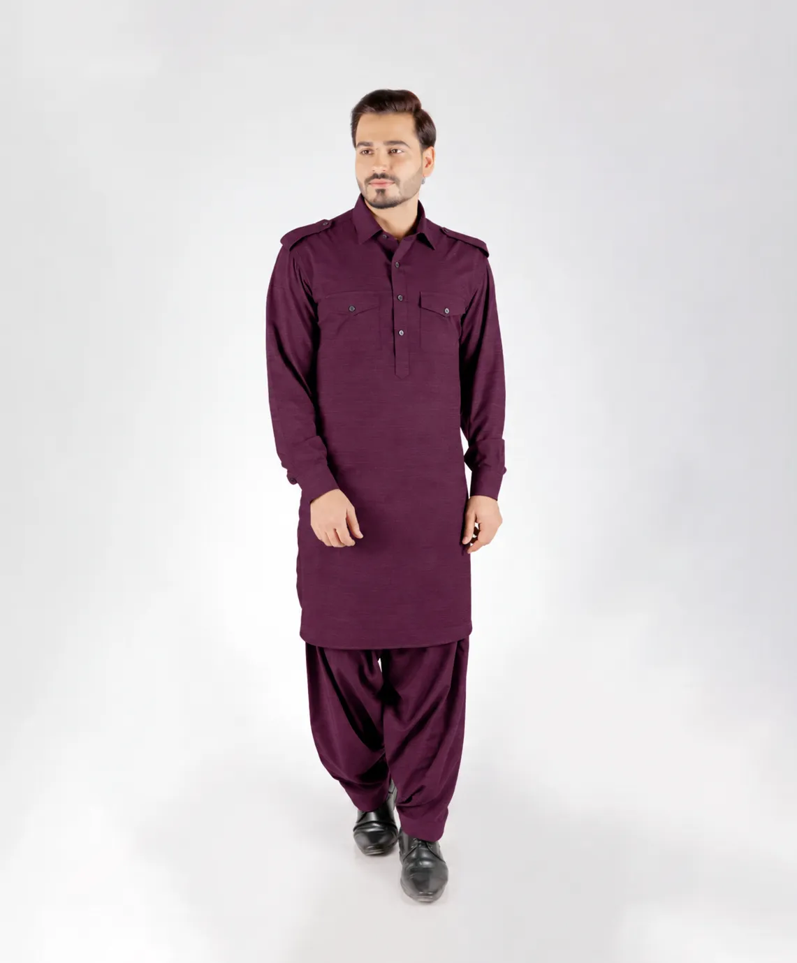 Classic Kurta Set - Top and Bottom - Wine - Image 2