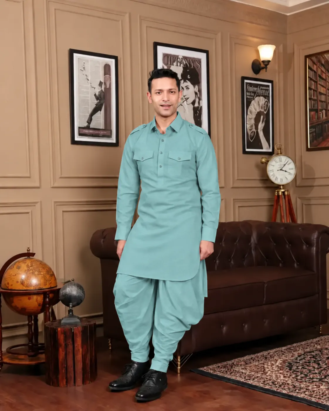 Royal Dhoti Salwar Kurta - Top and Bottom - Aqua